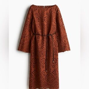 H&M Brown Long Sleeve Eyelet Dress